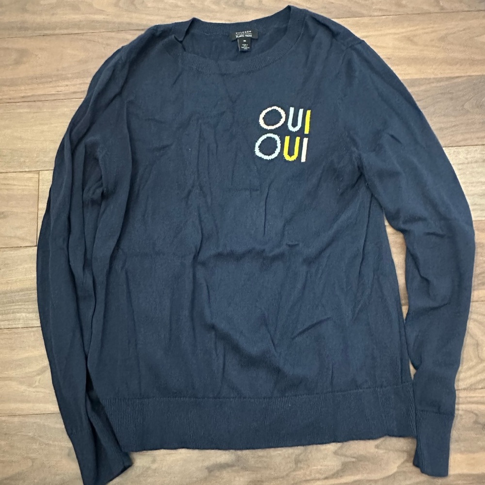 Halogen Dark Blue Sweater with Colorful Embroidery